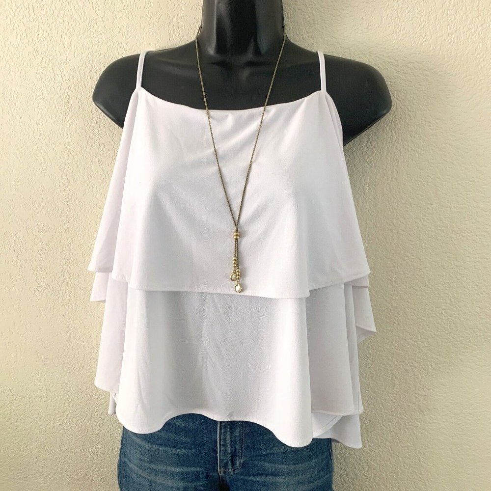 FREE PRESS White Tiered Top size XL Ruffle Stretch Classic Feminine Nordstrom